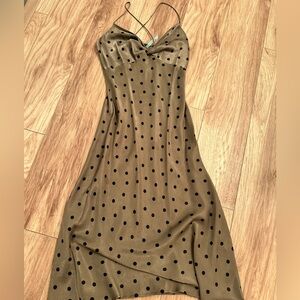 Zara Olive Green Polka Dot Midi Dress
